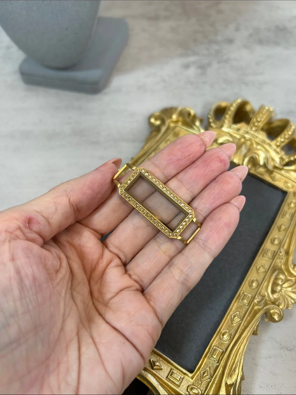 Origami Owl Gold Crystal Rectangular Shadow Box Pendant for Bracelet